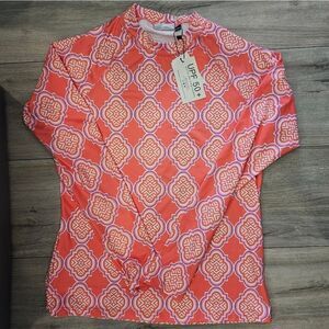 Cabana Life Women's Coral Rash Guard - UPF 50+ Long Sleeve Cover Up top Large